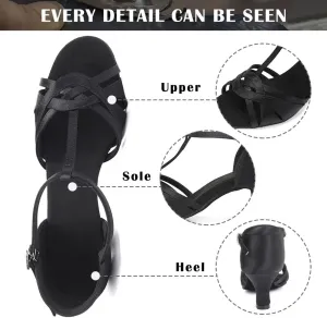 TINRYMX Women Latin Dance Shoes T-Strap Ballroom Salsa Cha-cha Professional Practice Dance Shoes,Model 3038TXD
