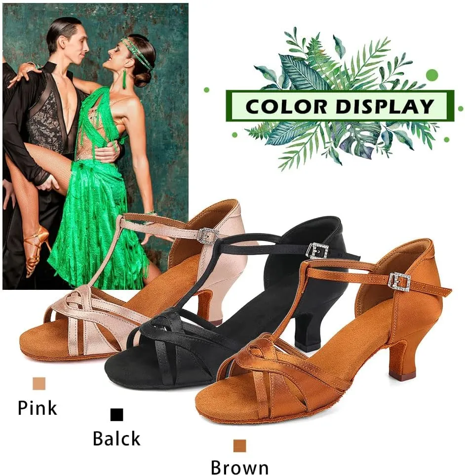 TINRYMX Women Latin Dance Shoes T-Strap Ballroom Salsa Cha-cha Professional Practice Dance Shoes,Model 3038TXD
