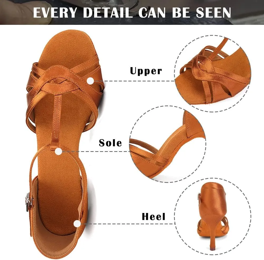 TINRYMX Women Latin Dance Shoes T-Strap Ballroom Salsa Cha-cha Professional Practice Dance Shoes,Model 3038TXD