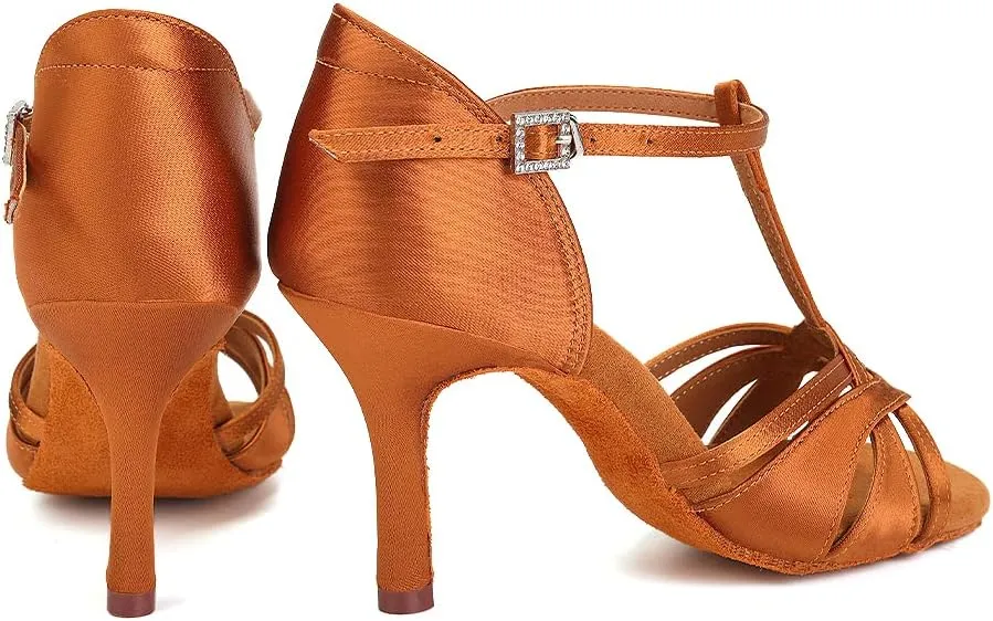 TINRYMX Women Latin Dance Shoes T-Strap Ballroom Salsa Cha-cha Professional Practice Dance Shoes,Model 3038TXD