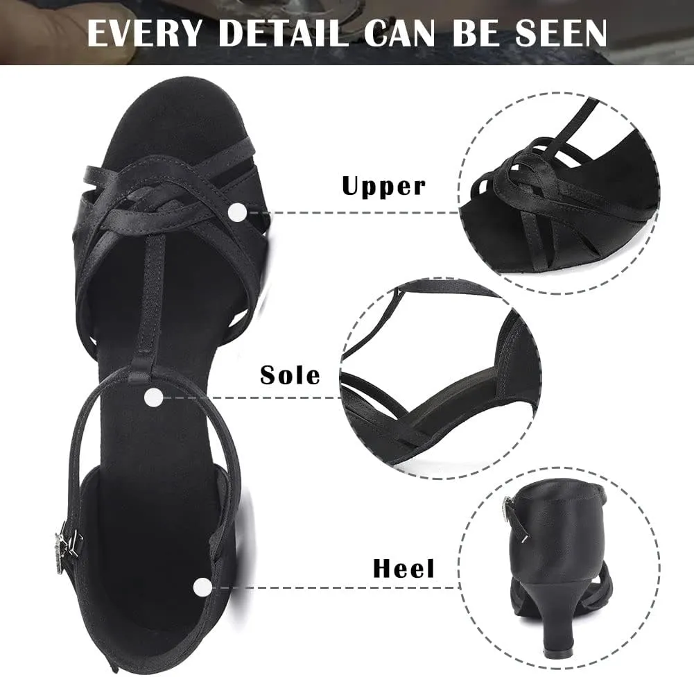 TINRYMX Women Latin Dance Shoes T-Strap Ballroom Salsa Cha-cha Professional Practice Dance Shoes,Model 3038TXD