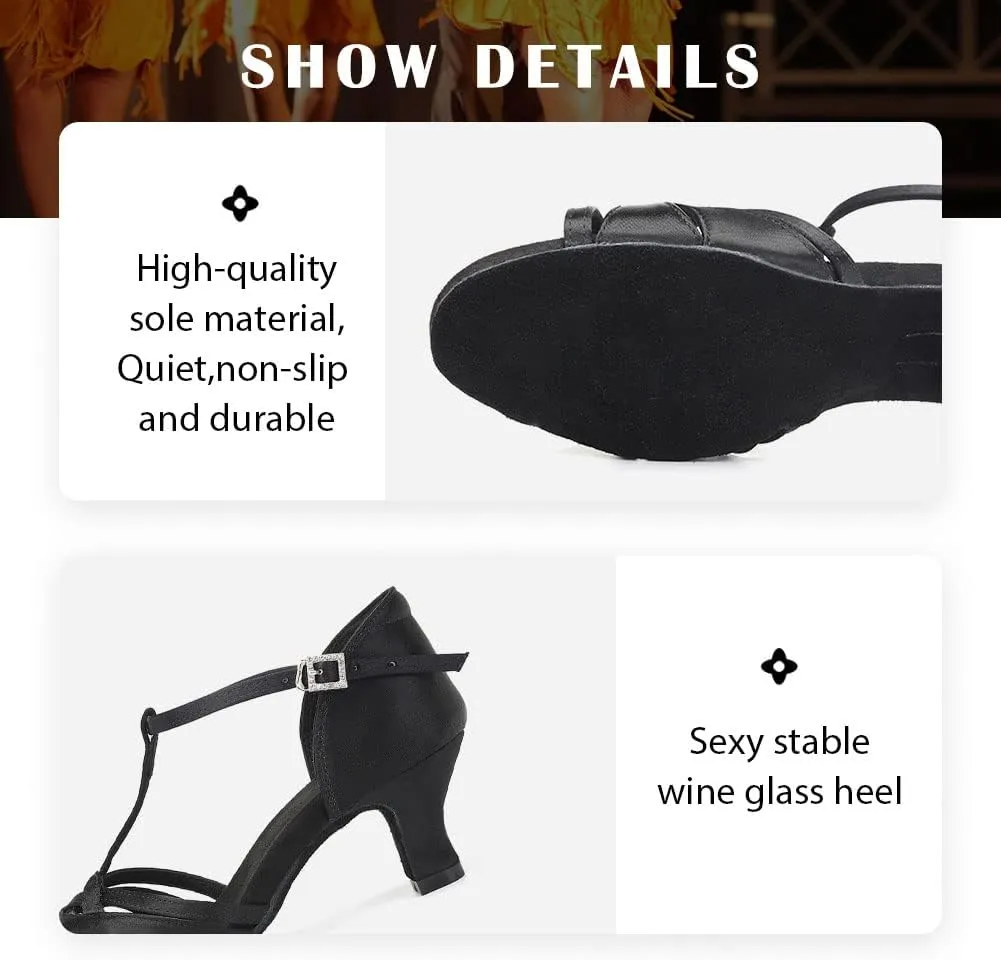 TINRYMX Women Latin Dance Shoes T-Strap Ballroom Salsa Cha-cha Professional Practice Dance Shoes,Model 3038TXD
