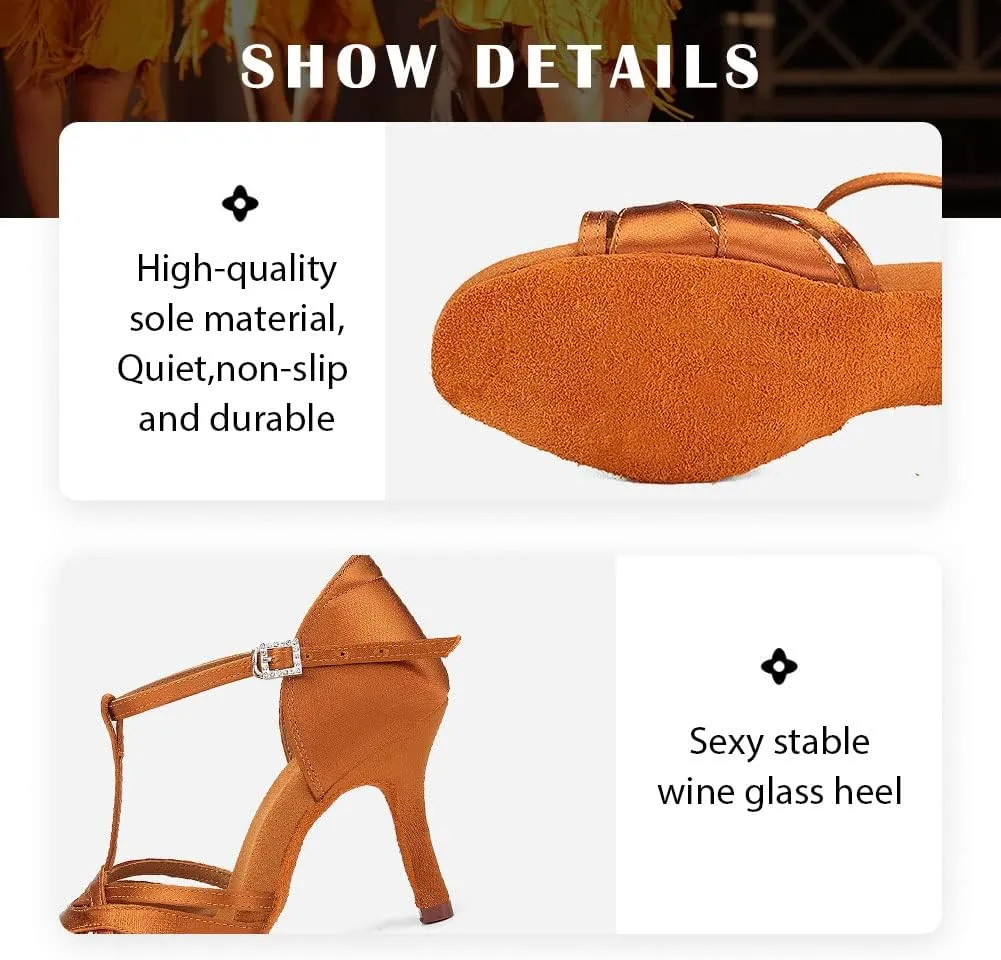 TINRYMX Women Latin Dance Shoes T-Strap Ballroom Salsa Cha-cha Professional Practice Dance Shoes,Model 3038TXD
