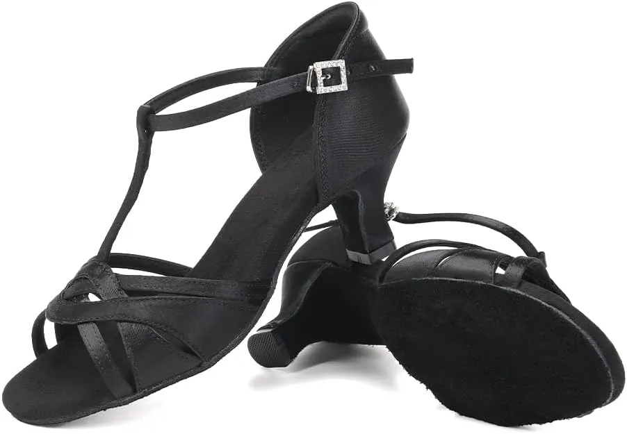 TINRYMX Women Latin Dance Shoes T-Strap Ballroom Salsa Cha-cha Professional Practice Dance Shoes,Model 3038TXD