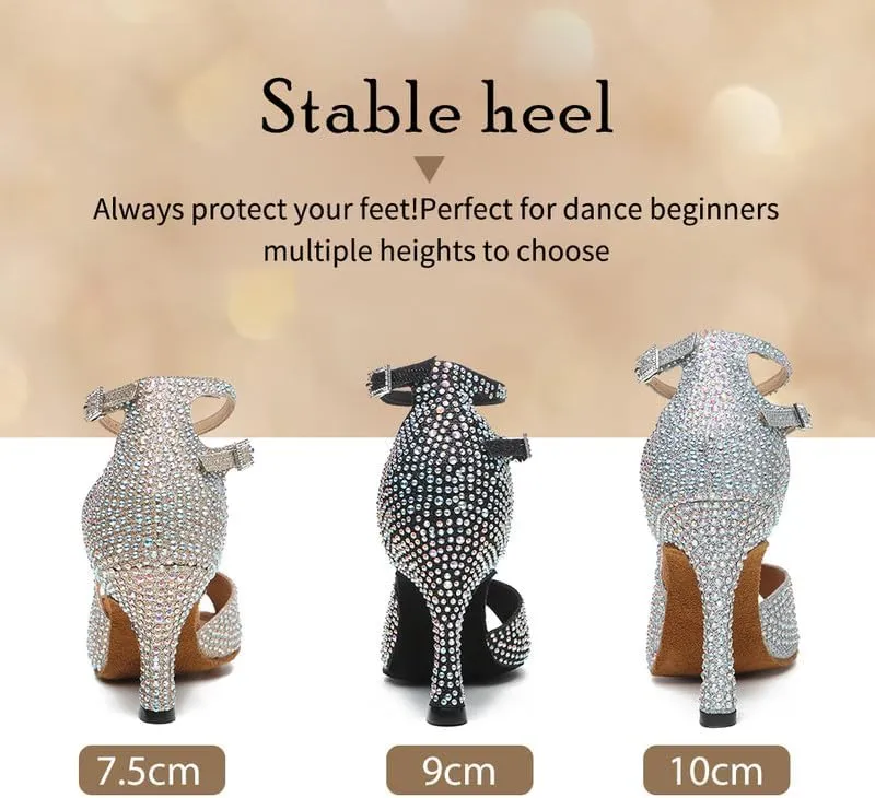 TINRYMX Women Rhinestone Ballroom Dance Shoes Sparkling Latin Salsa Performance Party Dance Shoes, Model-L549