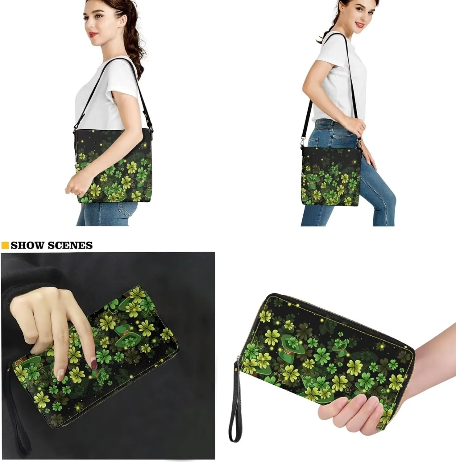 Tote Bags Set 2 Piece Saddle Bags Shoulder Purses for Women Large Capacity with Zipper Wallet Purse for Women