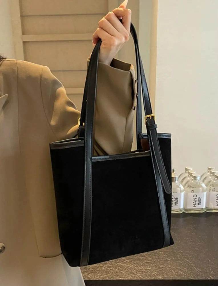 Trendy Suede Bag for Women Fall Winter Shoulder Bag Suede Bucket Tote Bag Top Handle Bag Work Commute Purse 2pcs