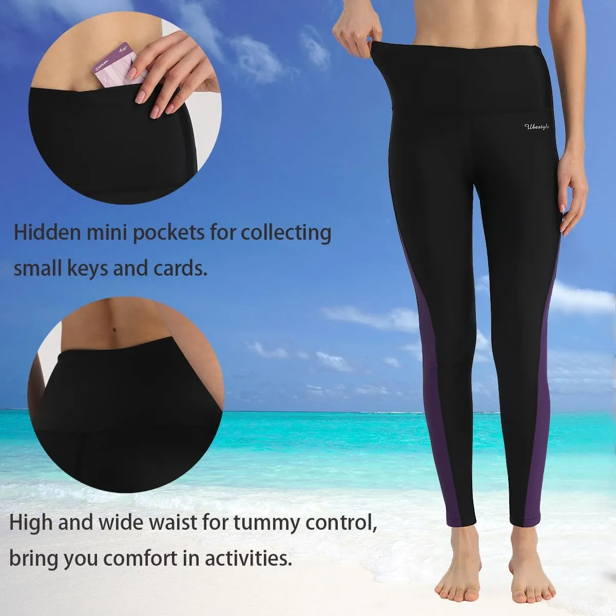 Ubestyle UPF 50  High Waist Women's Long Swim Pants Swim Leggings Swimming Tights Sun Protective