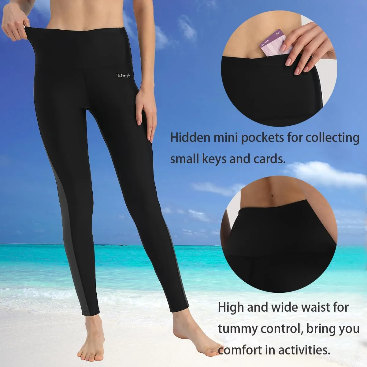 Ubestyle UPF 50  High Waist Women's Long Swim Pants Swim Leggings Swimming Tights Sun Protective