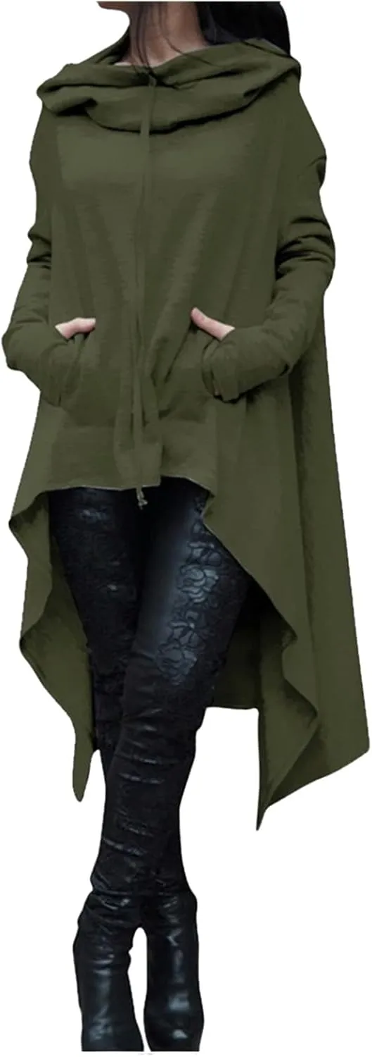 uSecee Hoodies for Women Long Sleeve Irregular Hem Long Hooded Sweatshirts Witch Halloween Pullover Loose Casual Tunic Tops