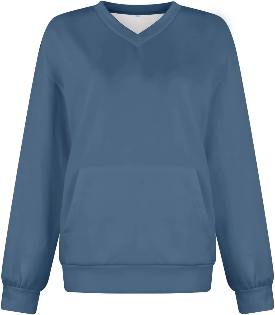 V Neck Sweatshirt Women No Hood Pocket Oversized Comfy Hoodie Y2k Soft Plain Fleece Pullover Cute Sweatshirts