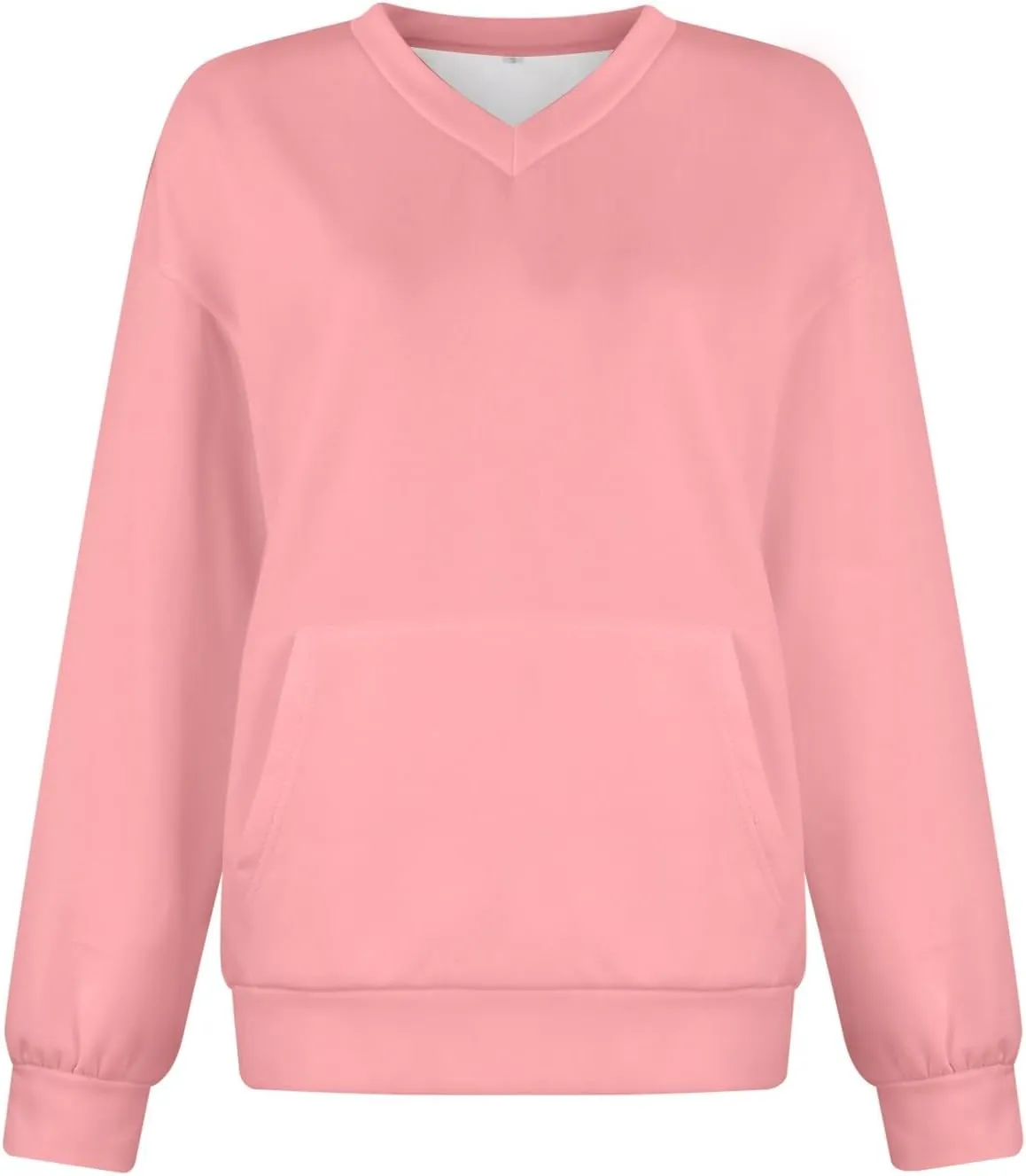 V Neck Sweatshirt Women No Hood Pocket Oversized Comfy Hoodie Y2k Soft Plain Fleece Pullover Cute Sweatshirts