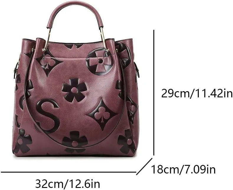 Vegan Leather Tote Bag Embossed Bucket Handbag Trendy Purse for Women Top Handle Work Hobo Bag Shoulder Purse