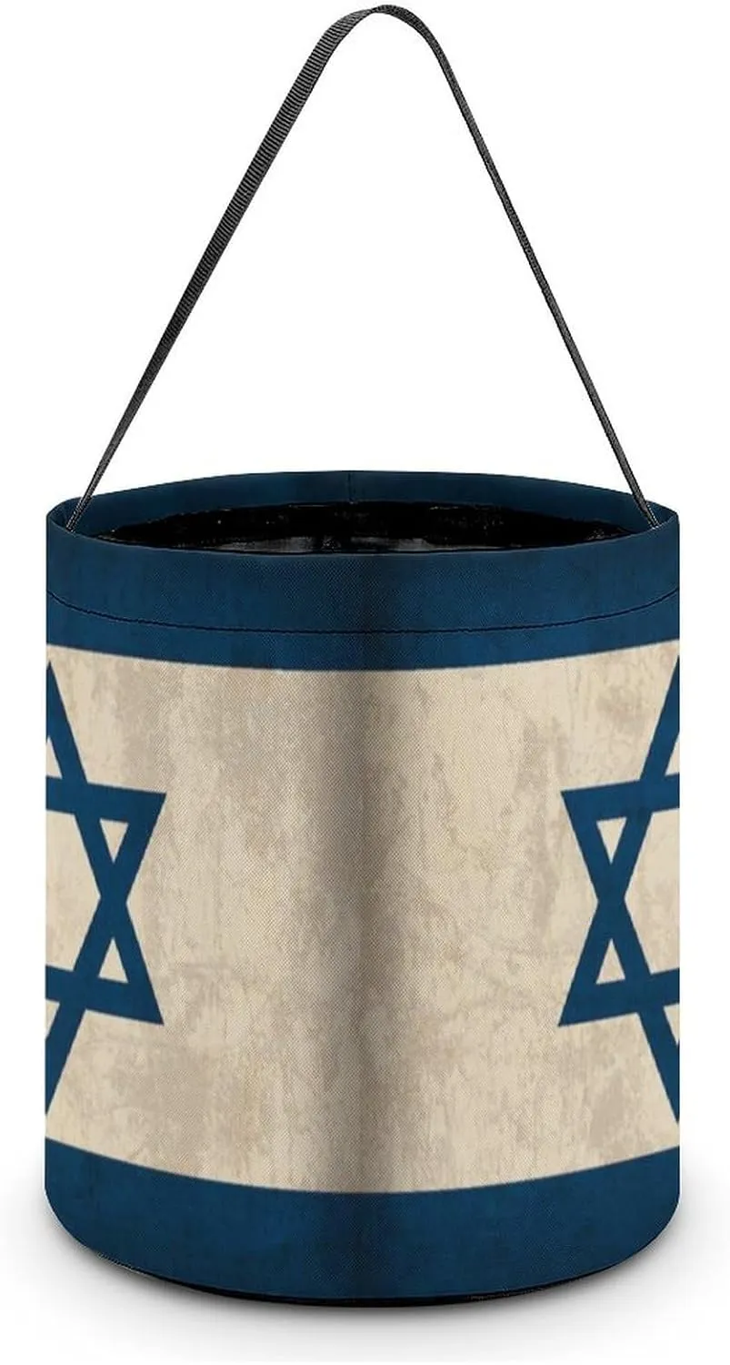 Vintage Israel Flag Funny Easter Egg Bags Trick-o-r-Treat Tote Bag Reusable Bucket Storage Basket Handbag Party Novelty