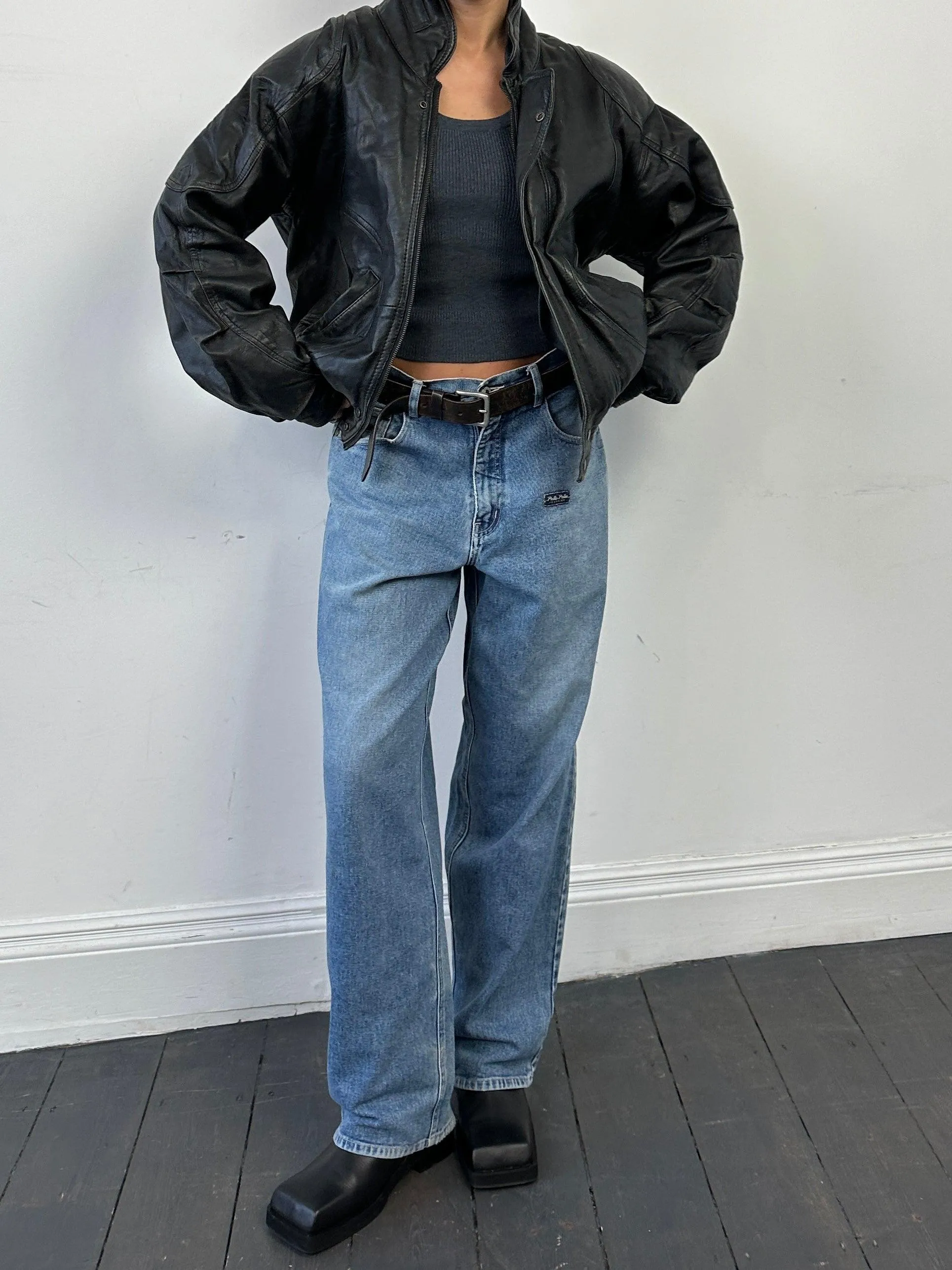 Vintage Leather Bomber Jacket - M