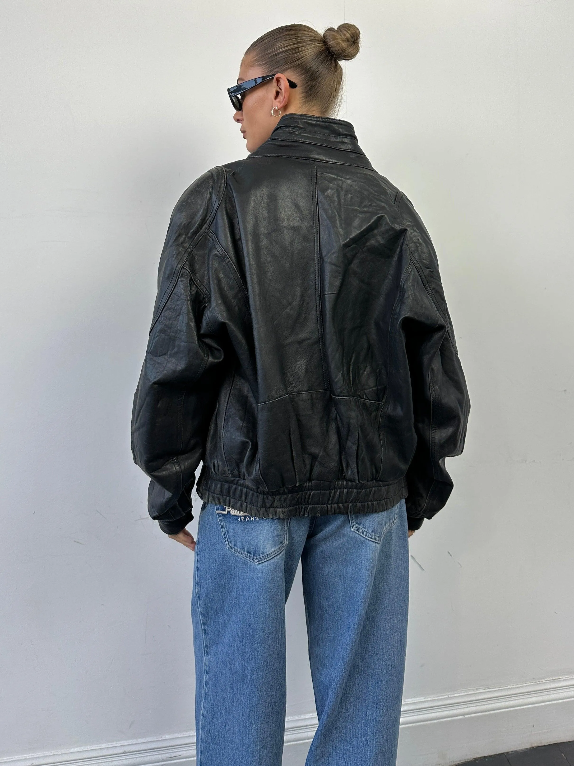 Vintage Leather Bomber Jacket - M