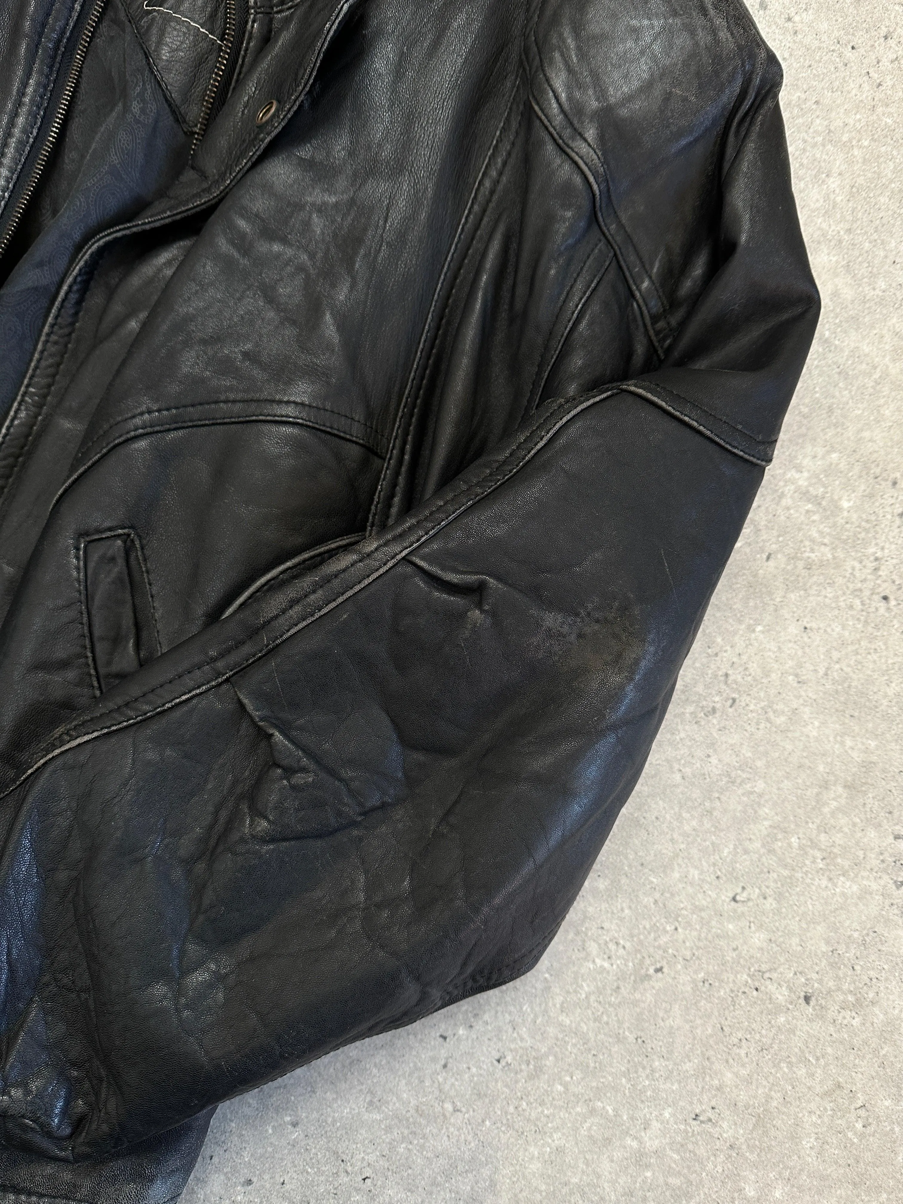 Vintage Leather Bomber Jacket - M