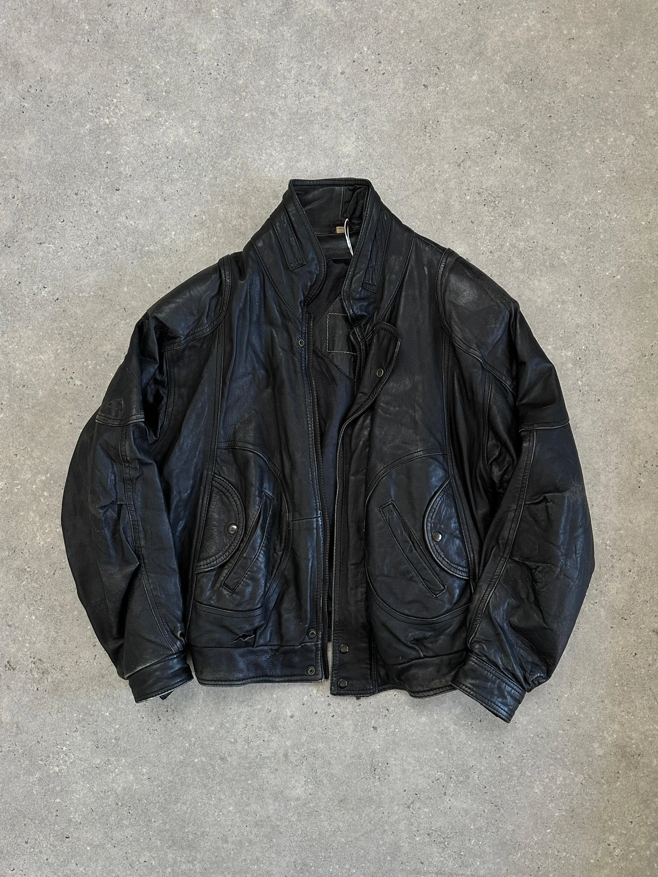 Vintage Leather Bomber Jacket - M