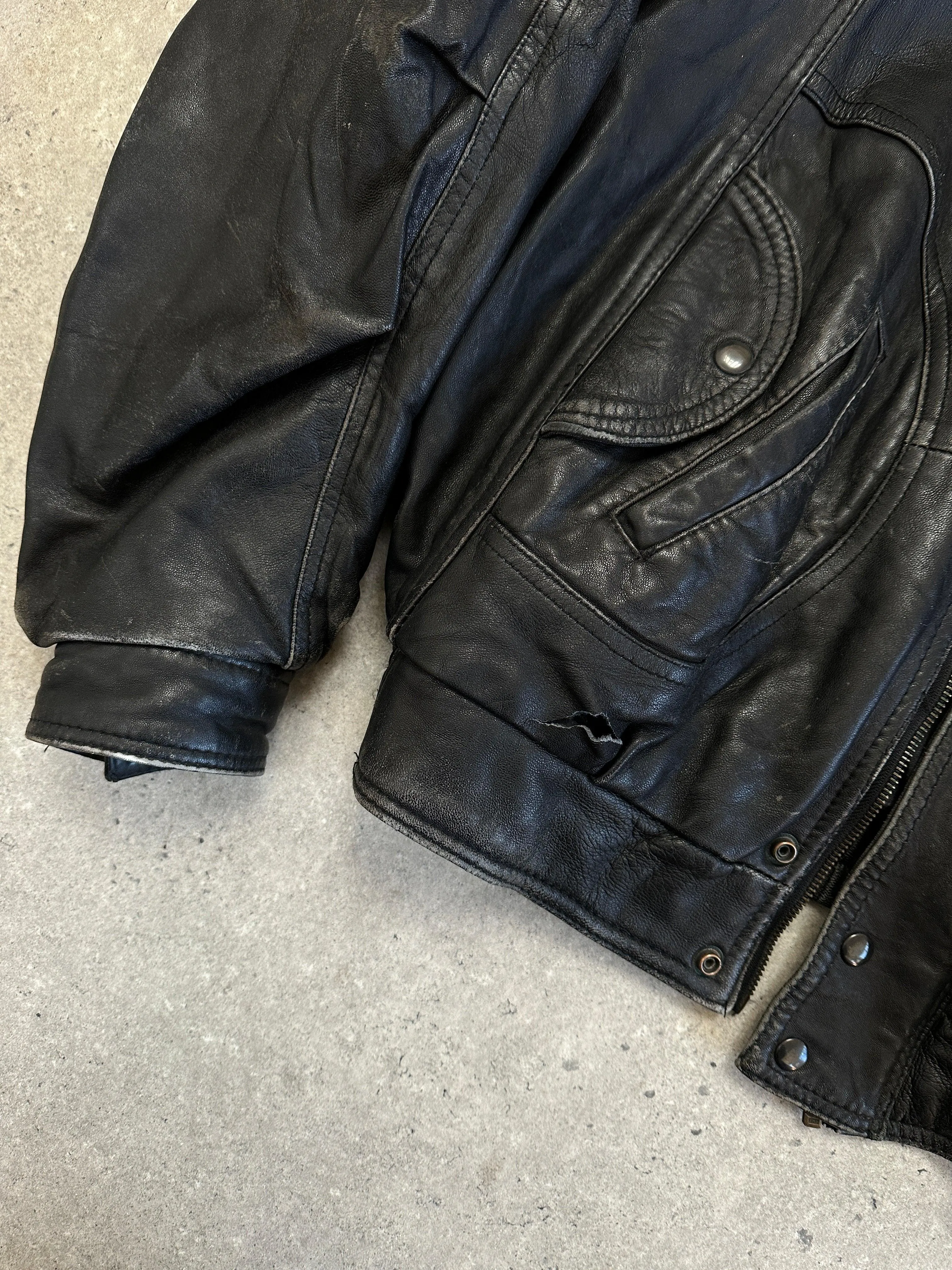 Vintage Leather Bomber Jacket - M