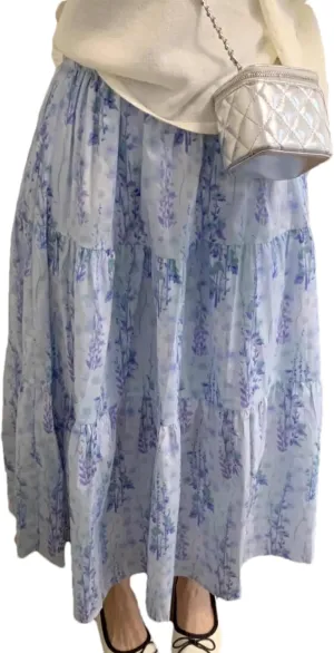 Wanzetaly Women's Floral Print Midi Skirt Summer Boho Pleated Skirt Elastic High Waist A-Line Flowy Skirts
