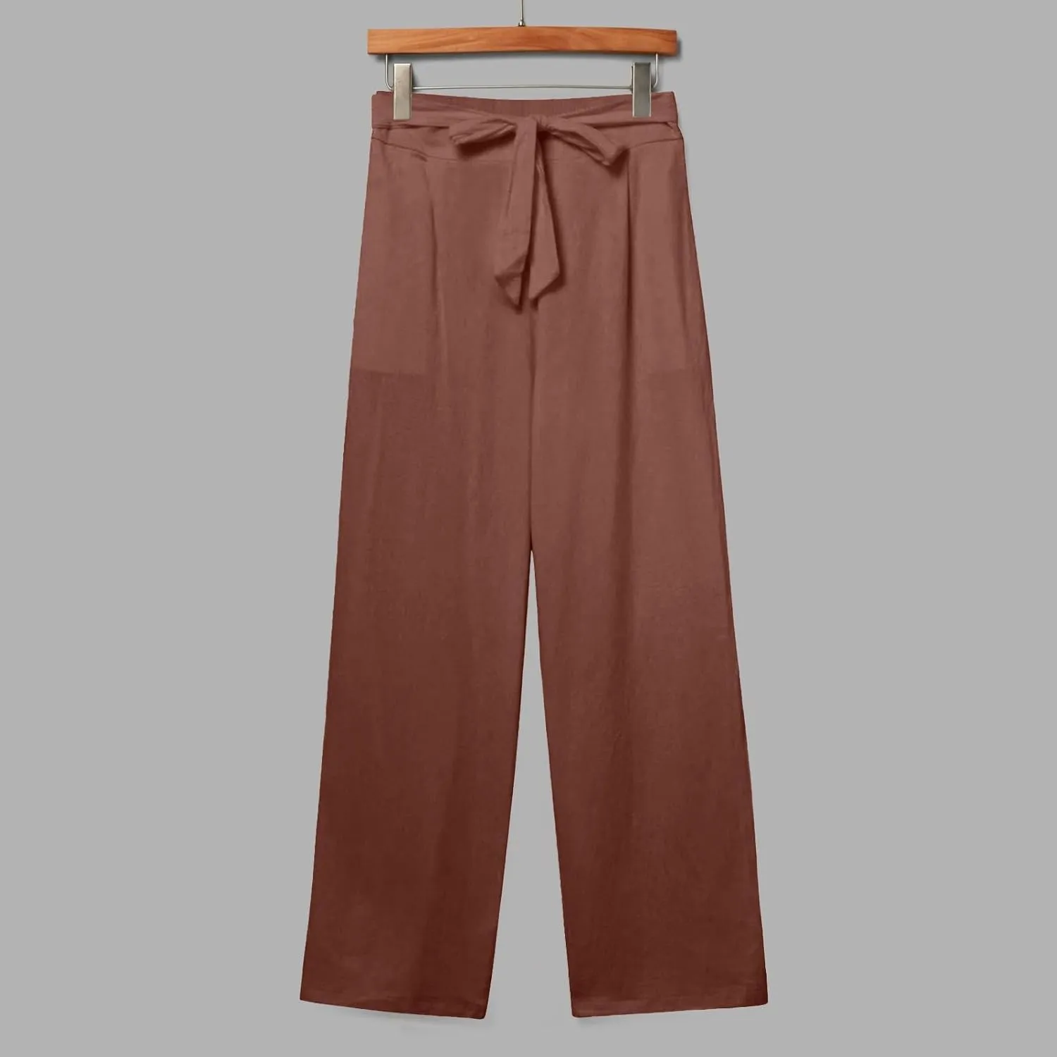 Wide Leg Linen Pants for Women Baggy High Waisted Drawstring Paperbag Pants Plus Size Palazzo Trousers with Pockets