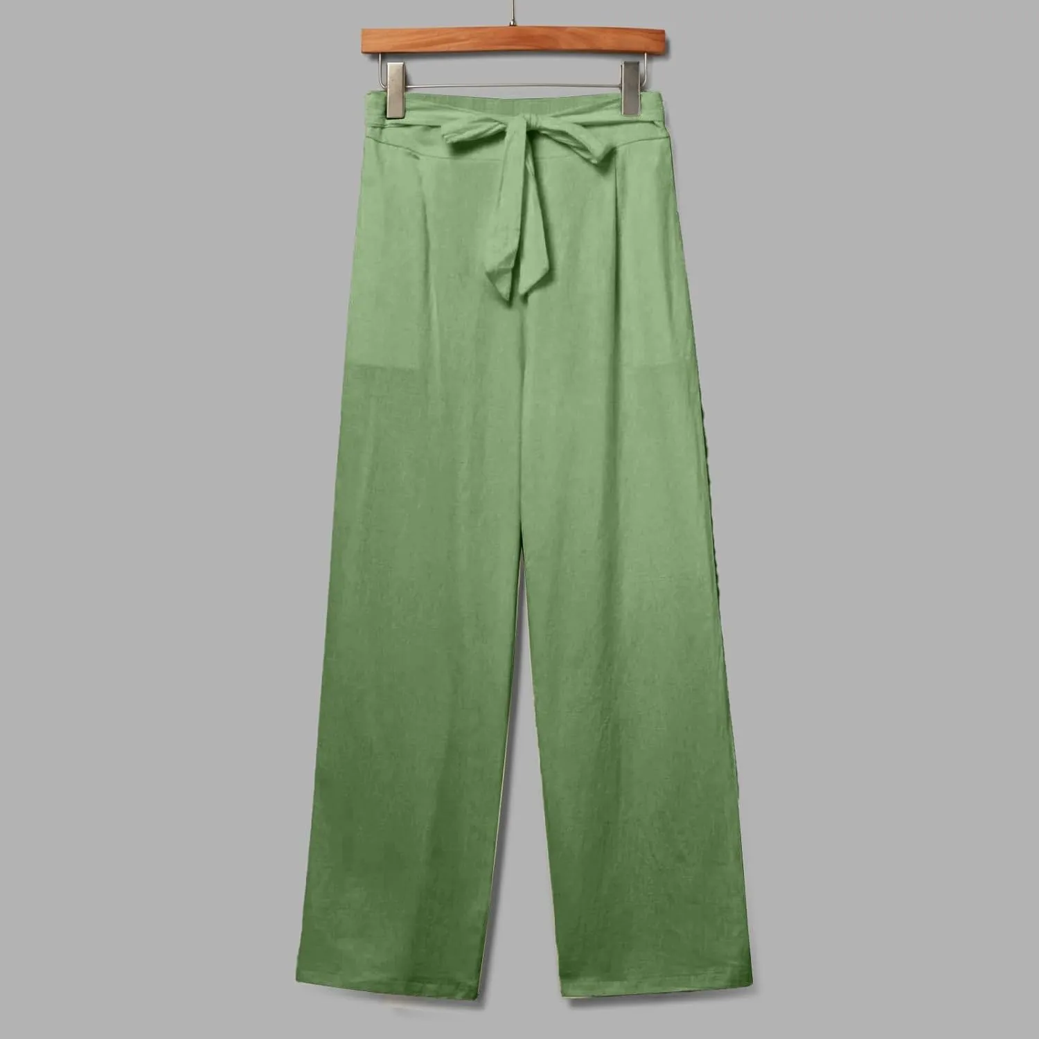 Wide Leg Linen Pants for Women Baggy High Waisted Drawstring Paperbag Pants Plus Size Palazzo Trousers with Pockets