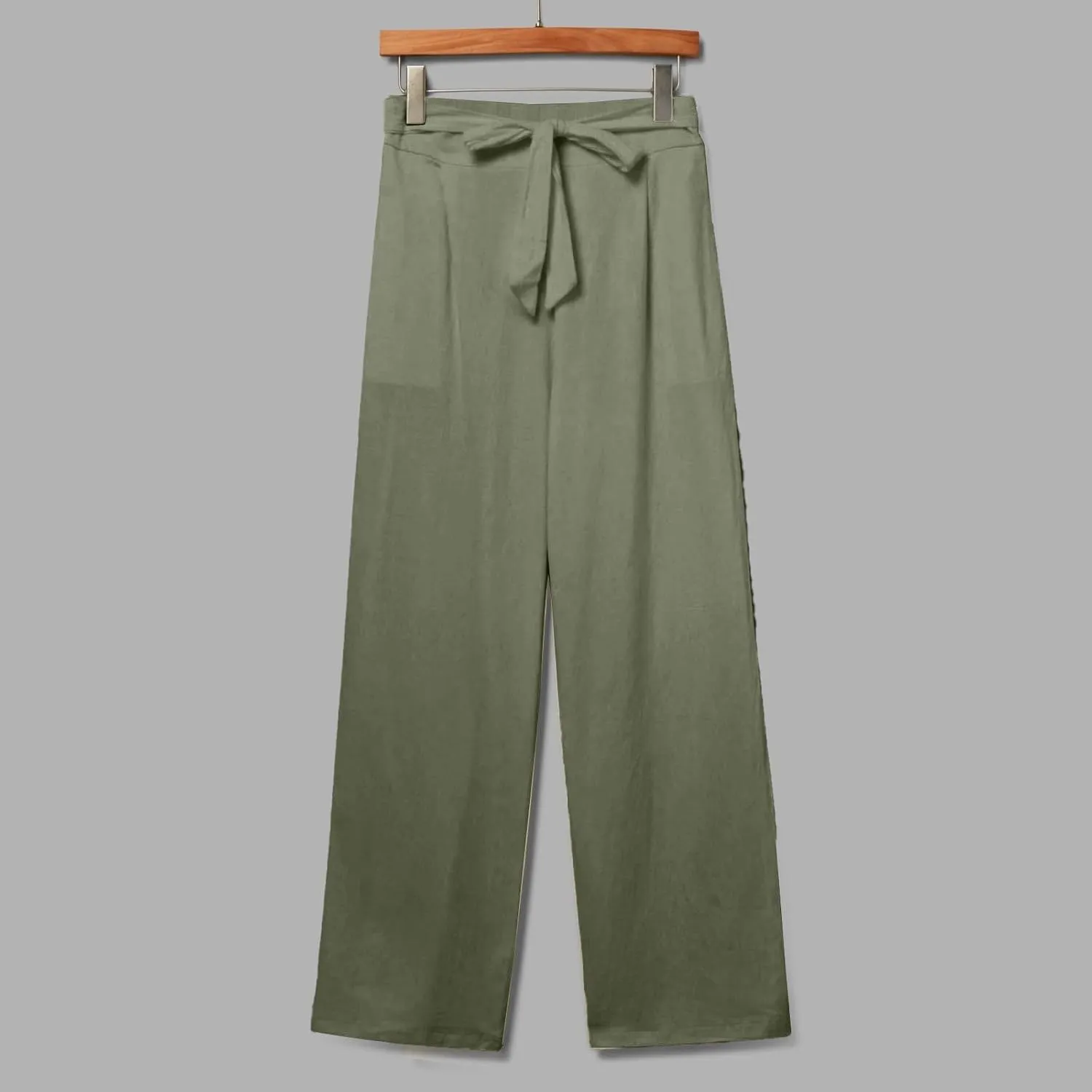 Wide Leg Linen Pants for Women Baggy High Waisted Drawstring Paperbag Pants Plus Size Palazzo Trousers with Pockets