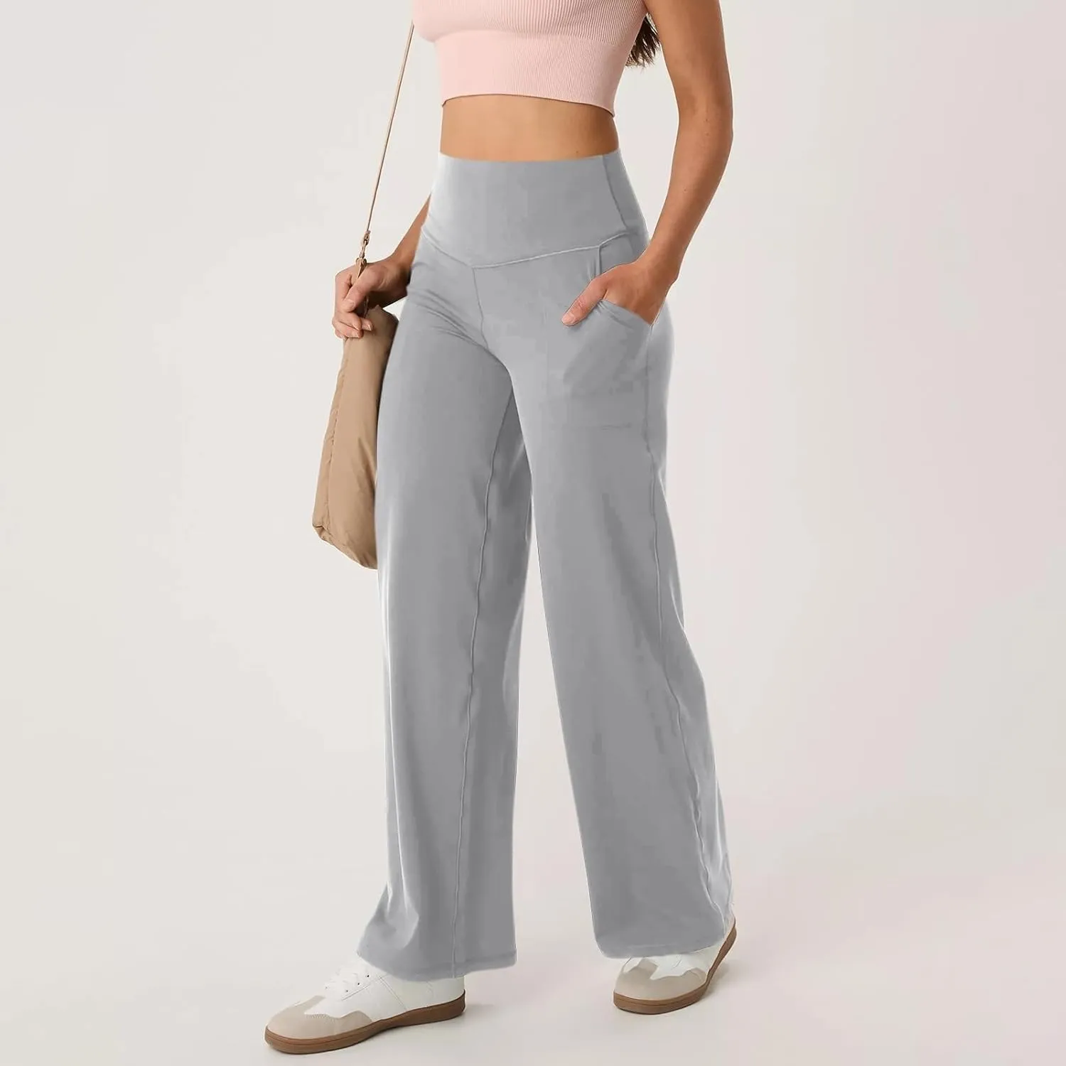 Wide Leg Pants Women 2025 Summer High Waist Yoga Pants with Pockets Casual Loose Stretch Dress Work Trousers