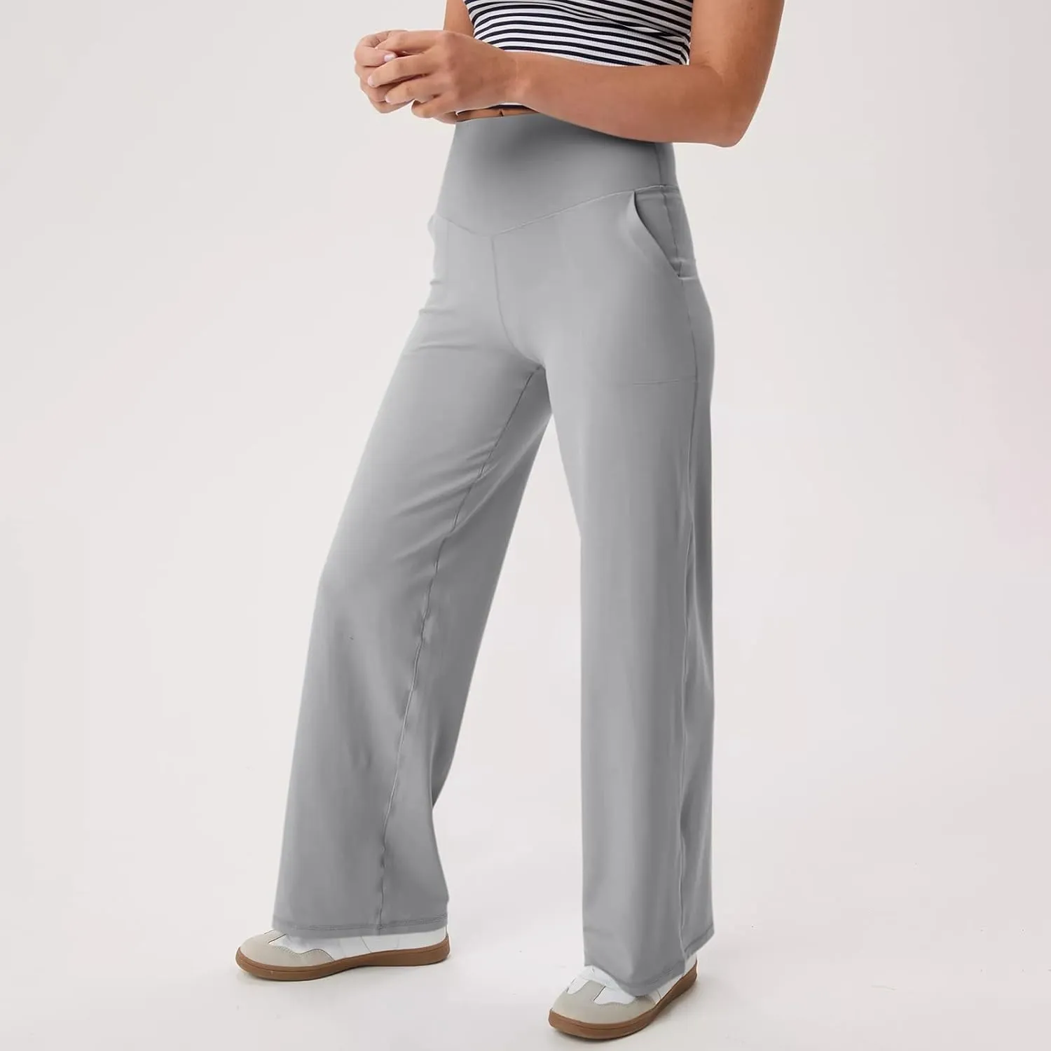 Wide Leg Pants Women 2025 Summer High Waist Yoga Pants with Pockets Casual Loose Stretch Dress Work Trousers