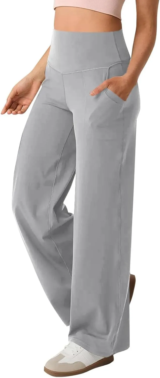 Wide Leg Pants Women 2025 Summer High Waist Yoga Pants with Pockets Casual Loose Stretch Dress Work Trousers