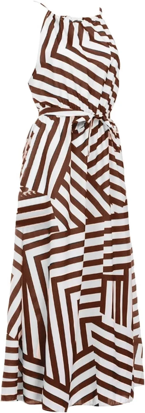 Women Boho Summer Dress 2024 Spaghetti Strap Beach Long Dress Sleeveless Flowy A-Line Maxi Dresses Sundress