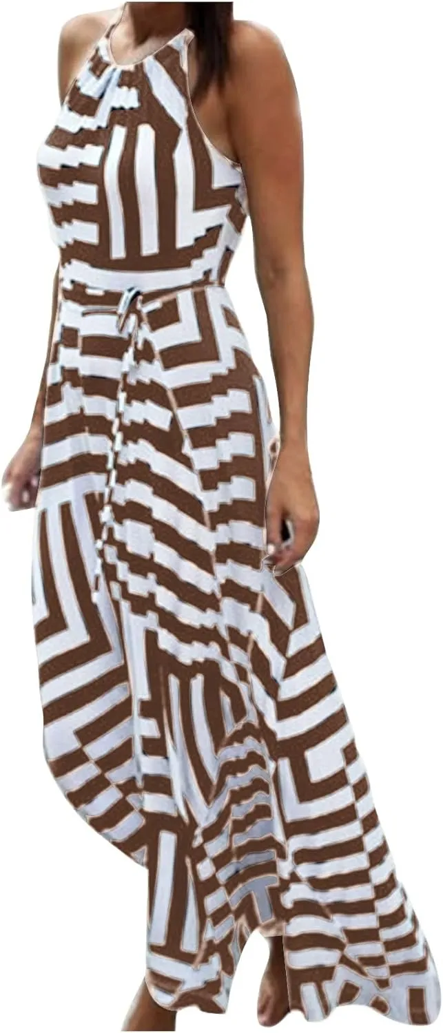 Women Boho Summer Dress 2024 Spaghetti Strap Beach Long Dress Sleeveless Flowy A-Line Maxi Dresses Sundress