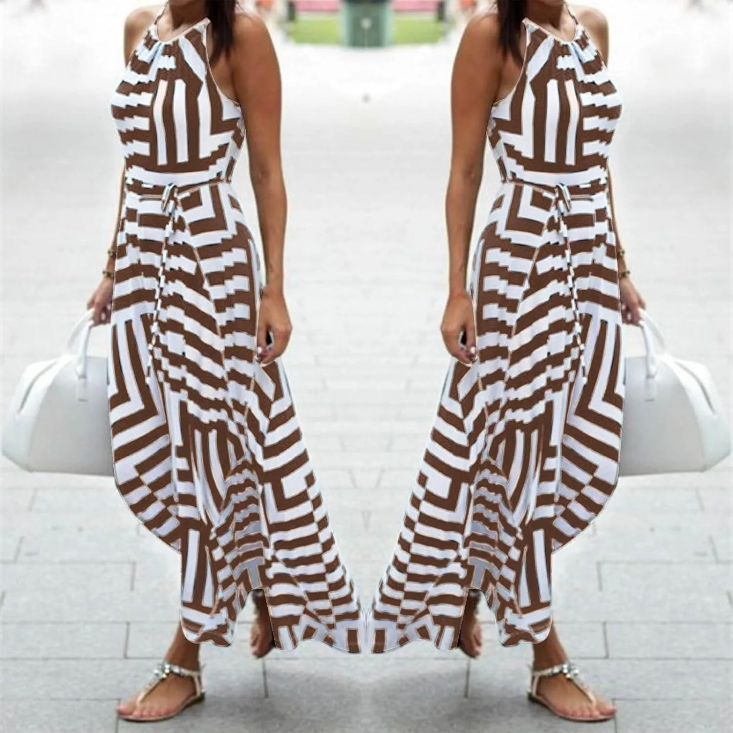 Women Boho Summer Dress 2024 Spaghetti Strap Beach Long Dress Sleeveless Flowy A-Line Maxi Dresses Sundress