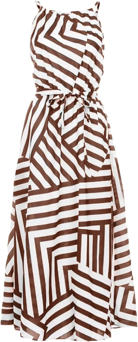 Women Boho Summer Dress 2024 Spaghetti Strap Beach Long Dress Sleeveless Flowy A-Line Maxi Dresses Sundress