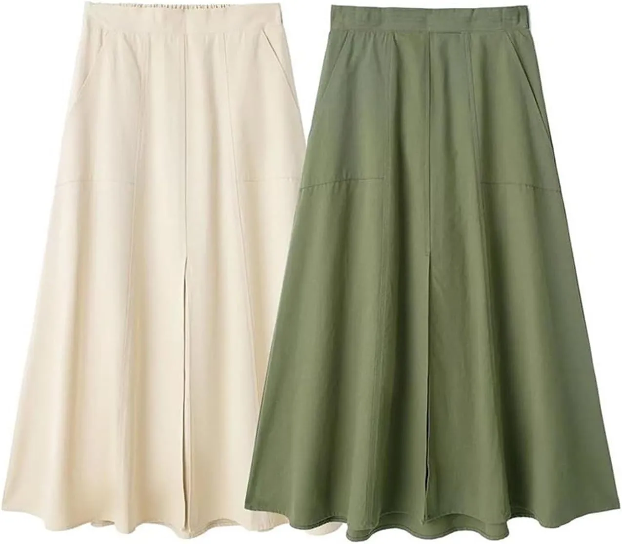 Women Fashion Pleated Front Slit Midi Skirt, Vintage Mid Waist A-Line for Chic Ladies