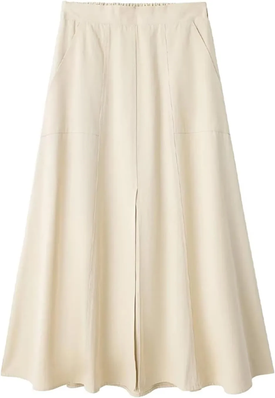 Women Fashion Pleated Front Slit Midi Skirt, Vintage Mid Waist A-Line for Chic Ladies