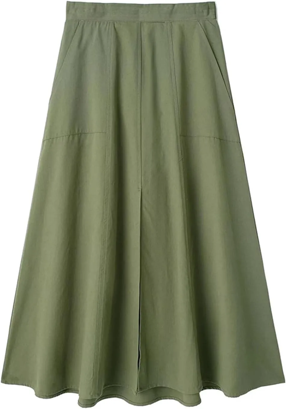 Women Fashion Pleated Front Slit Midi Skirt, Vintage Mid Waist A-Line for Chic Ladies