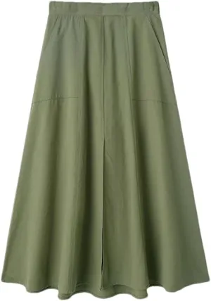 Women Fashion Pleated Front Slit Midi Skirt, Vintage Mid Waist A-Line for Chic Ladies
