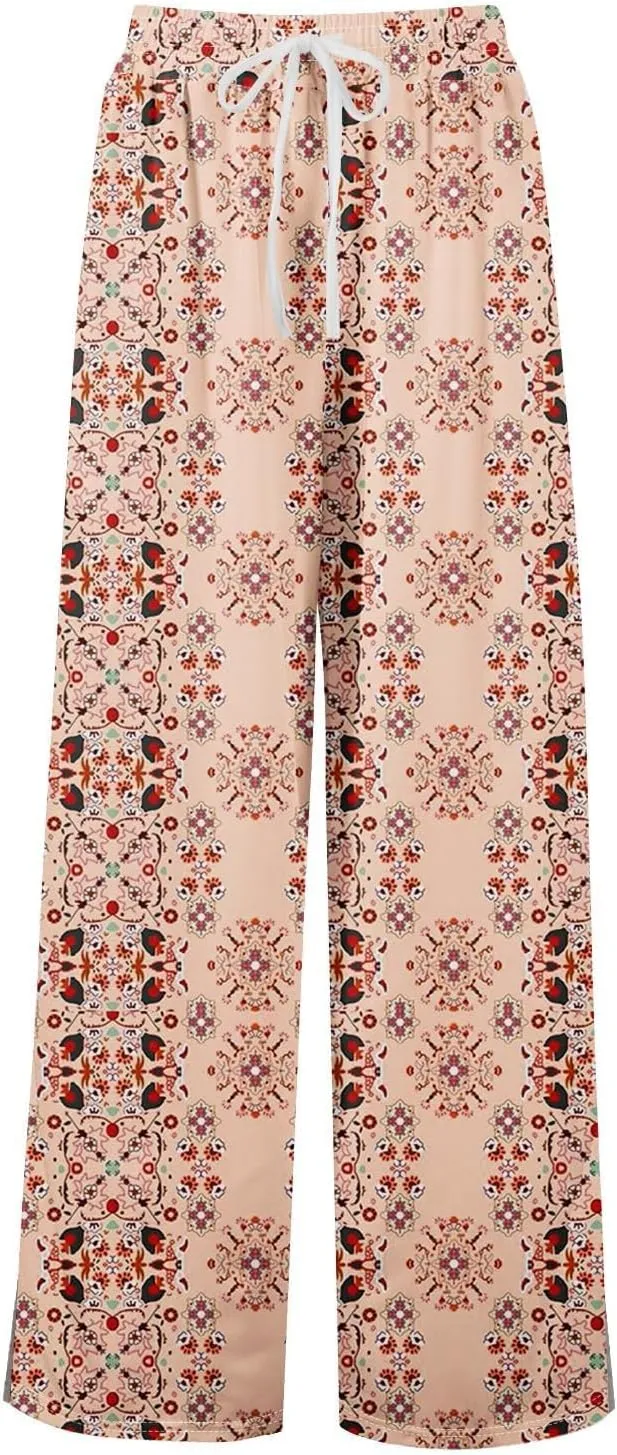 Women High Waisted Drawsting Boho Palazzo Pants Fish Art Printed Wide Leg Long Japanese Pant Trousers with Pockets