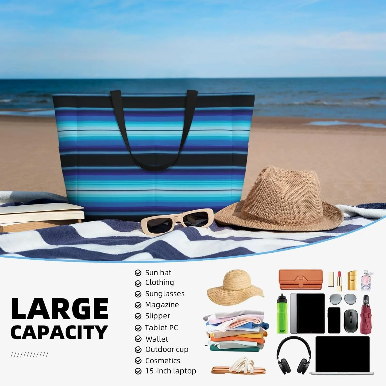 Women Large Beach Bag Travel Weekender Foldable Tote Bag for Pool Beach Vacation Gym