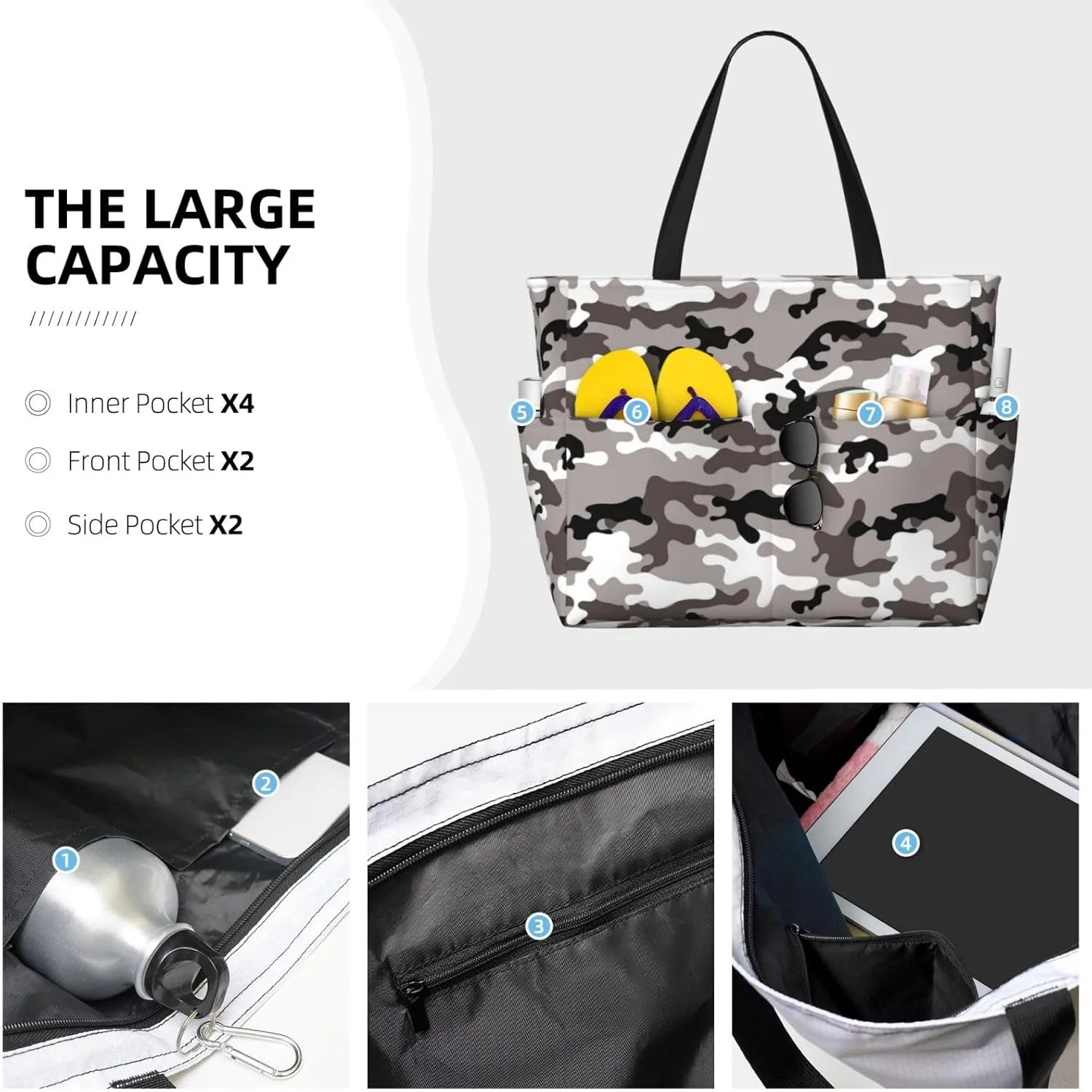 Women Large Beach Bag Travel Weekender Foldable Tote Bag for Pool Beach Vacation Gym