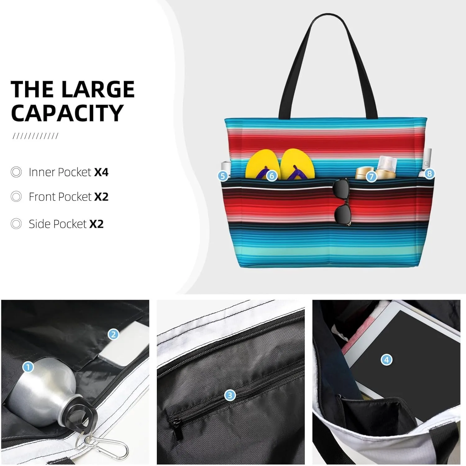 Women Large Beach Bag Travel Weekender Foldable Tote Bag for Pool Beach Vacation Gym