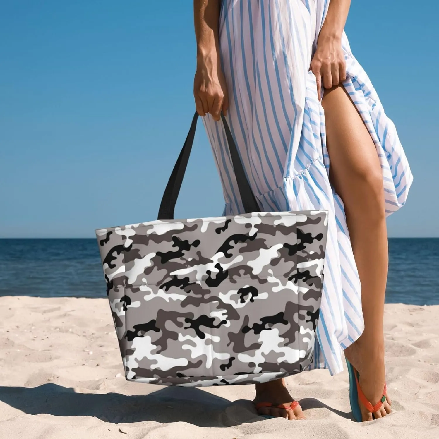 Women Large Beach Bag Travel Weekender Foldable Tote Bag for Pool Beach Vacation Gym