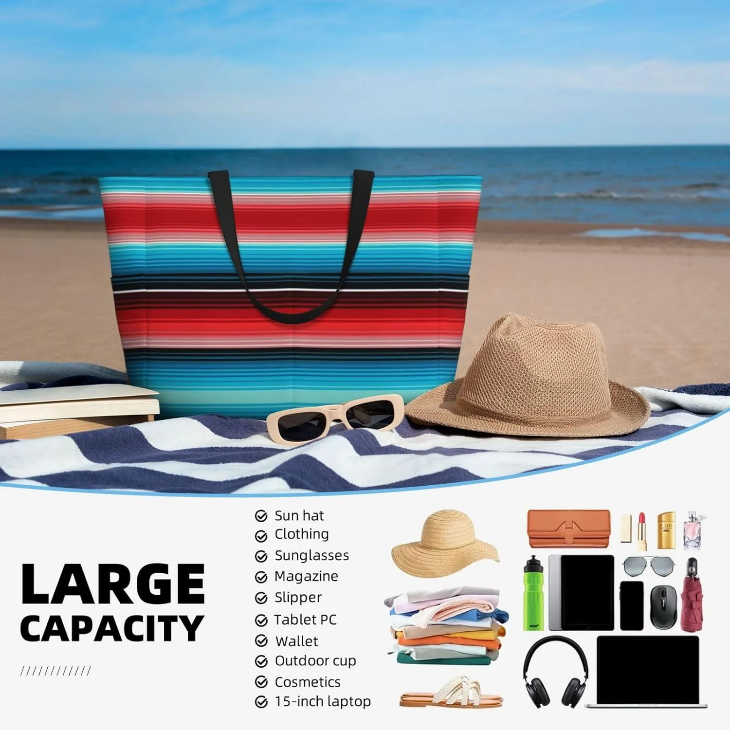 Women Large Beach Bag Travel Weekender Foldable Tote Bag for Pool Beach Vacation Gym