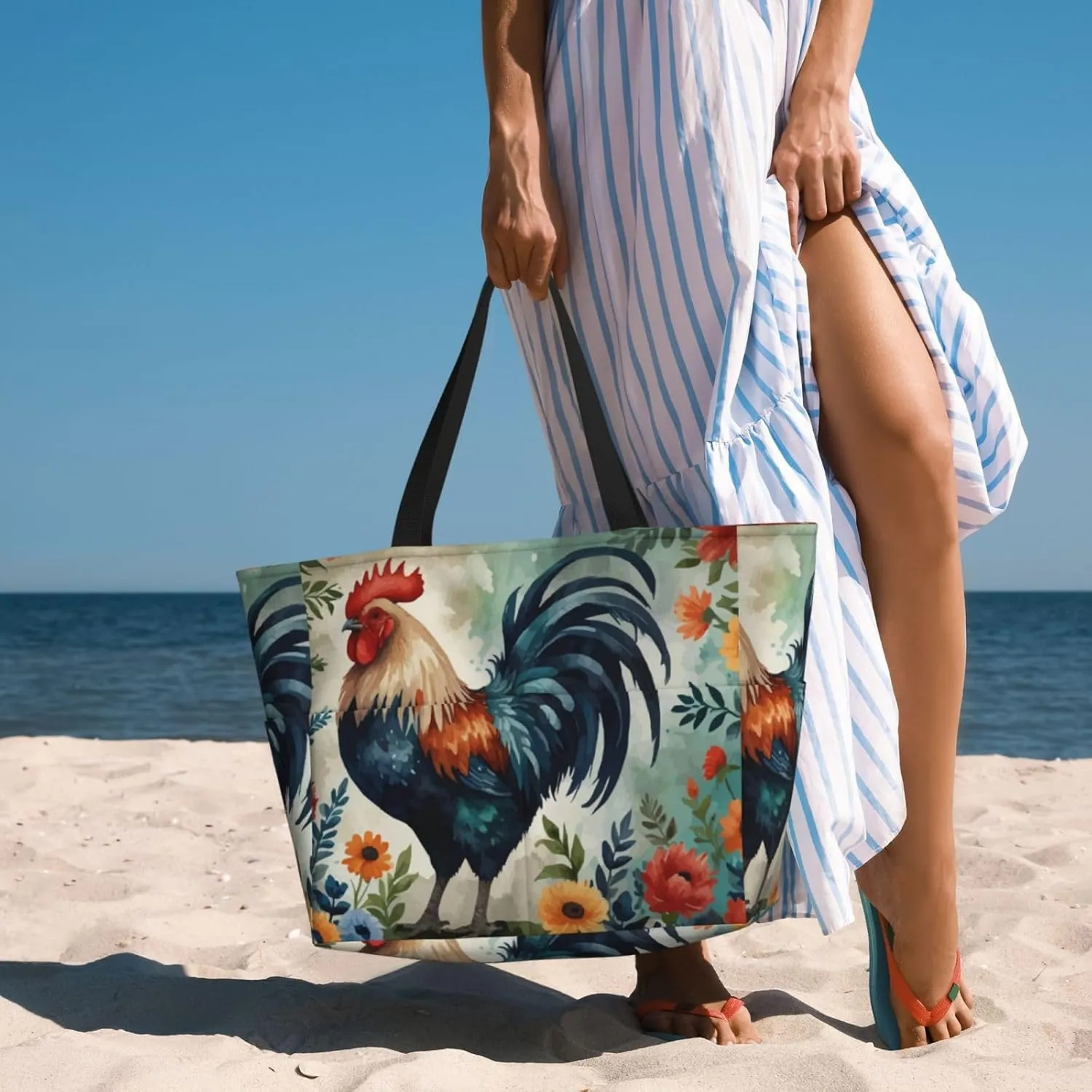 Women Large Beach Bag Travel Weekender Foldable Tote Bag for Pool Beach Vacation Gym