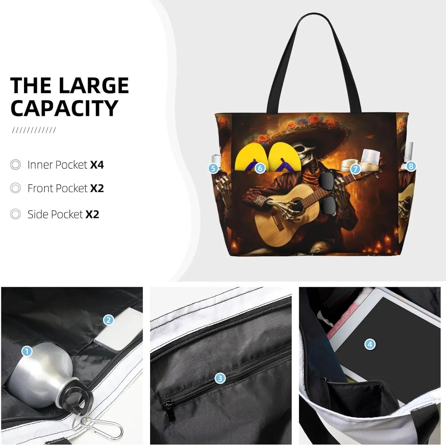 Women Large Beach Bag Travel Weekender Foldable Tote Bag for Pool Beach Vacation Gym
