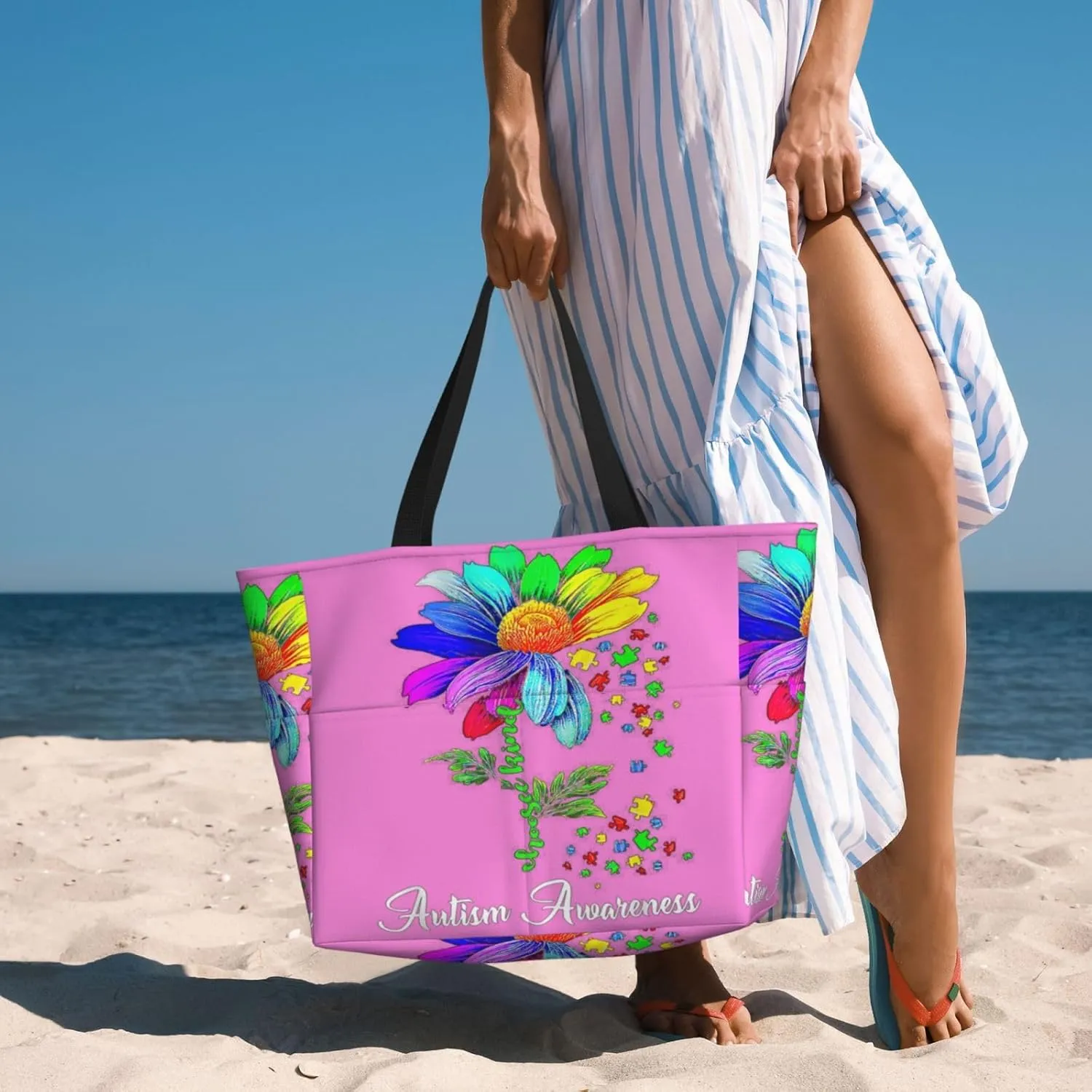 Women Large Beach Bag Travel Weekender Foldable Tote Bag for Pool Beach Vacation Gym