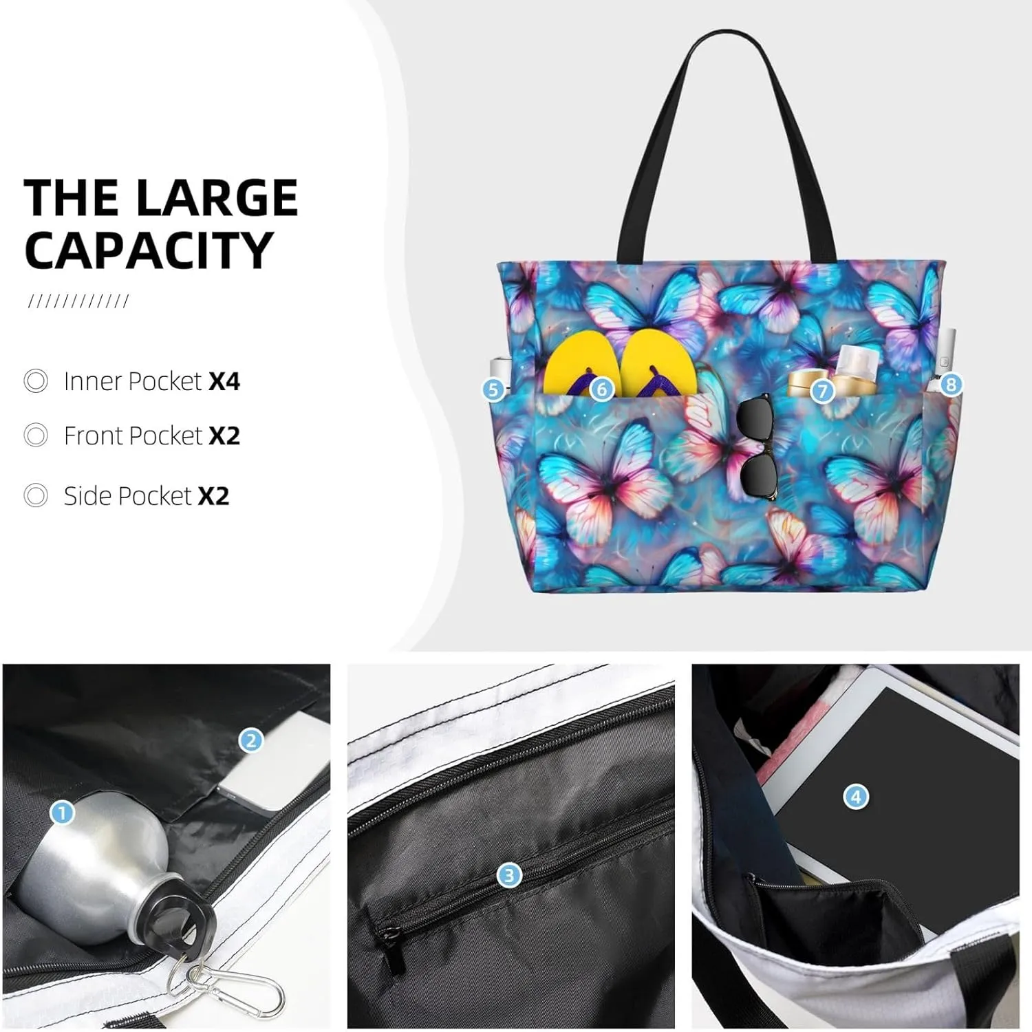 Women Large Beach Bag Travel Weekender Foldable Tote Bag for Pool Beach Vacation Gym