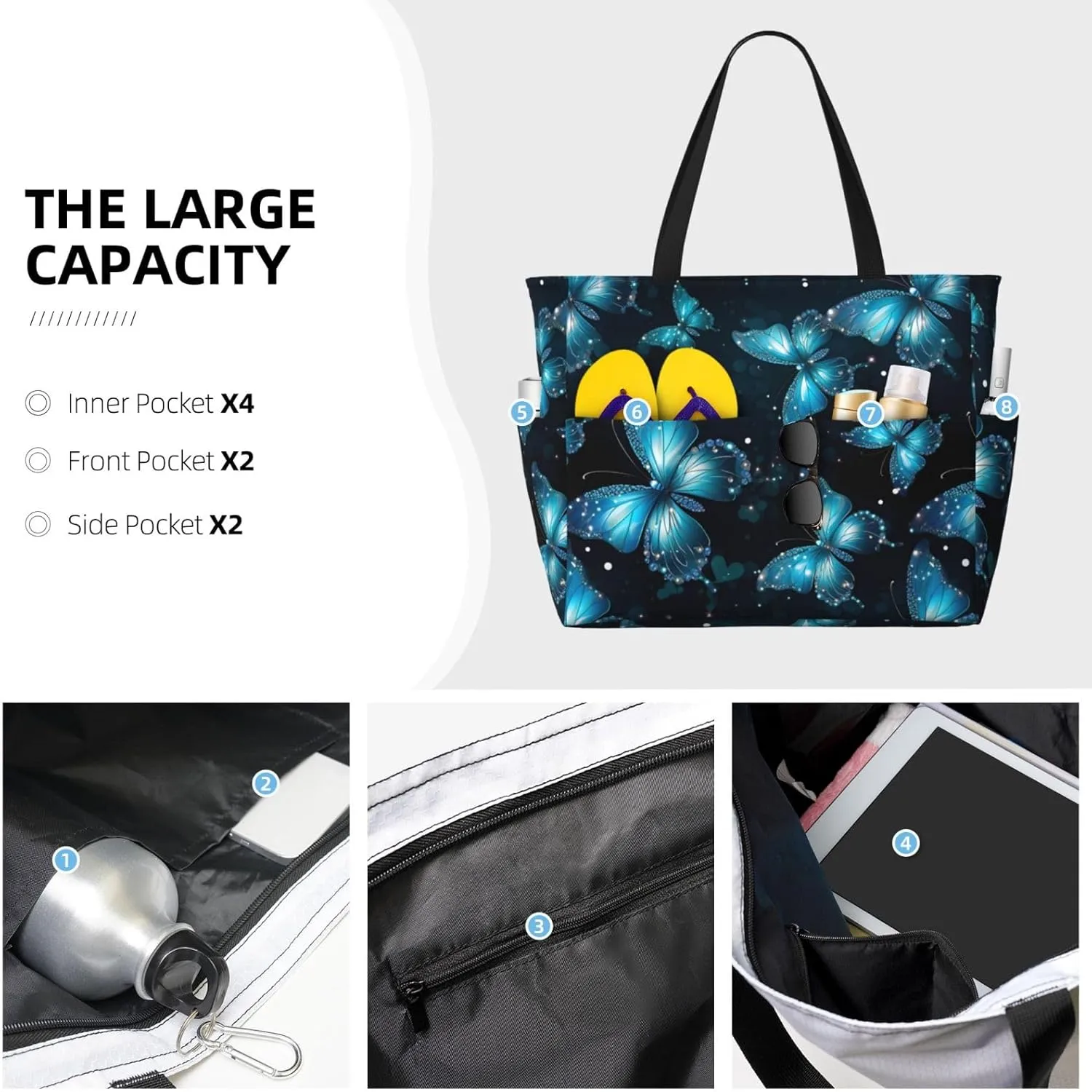 Women Large Beach Bag Travel Weekender Foldable Tote Bag for Pool Beach Vacation Gym
