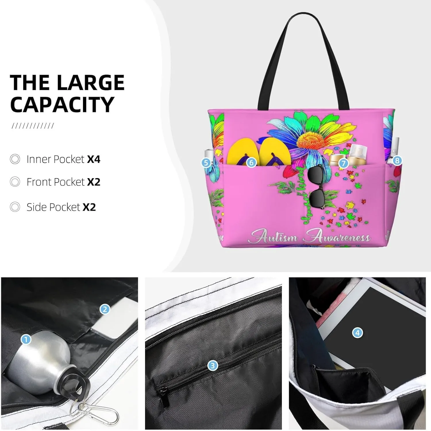 Women Large Beach Bag Travel Weekender Foldable Tote Bag for Pool Beach Vacation Gym